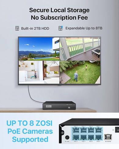Zosi 4K 8MP 16CH Security Camera Camera مع اكتشاف مركبة AI Face Person ، 12 × 4K تتبع تتبع Auto Tracking Pt Poe مع الأضواء الكاشفة ، الصوت ثنائي الاتجاه ، 16 Port 32Ch 8MP NVR مع 4TB HDD in Saudi Arabia