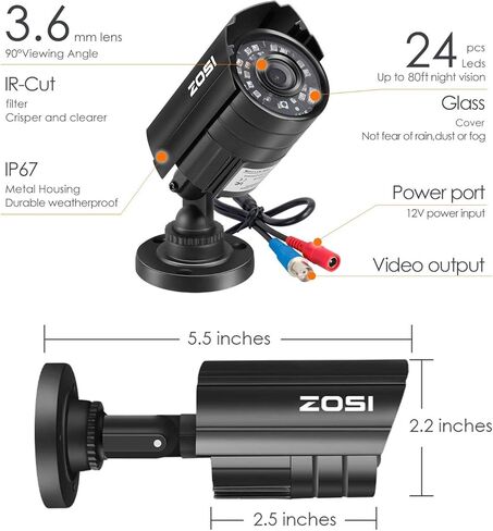 ZOSI 4PK 1920TVL 1080P Security Camera 3.6mm Lens 2.0MP CCTV Camera Home Security Waterproof Camera for 720P / 1080N / 1080P/5MP/4K Analog DVR Systems (Renewed) in Saudi Arabia