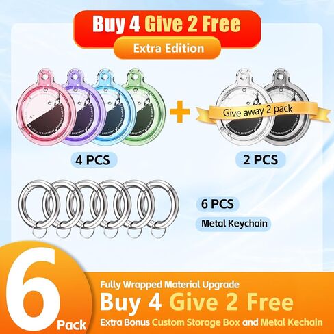 Galafoki Waterproof 4 Pack متوافق مع حامل Apple Airtags ، علامات الهواء الصافية-4 علامات الهواء مع حزمة Airtags keychain للأطفال الكلب والحيوانات الأليفة ومفاتيح السيارات ، والبطول الوردي+اللون الأزرق+الأرجواني+أسود+أبيض in Kuwait
