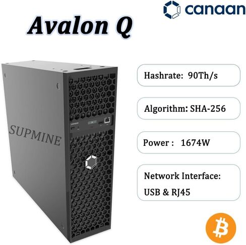Canaan Avalon Q Bitcoin Miner - 90TH/s 1674W ASIC 18.6J/TH Efficiency,Ultra-Quiet Home Mining,110V-240V,Power Cord Included (in Stock) in Saudi Arabia
