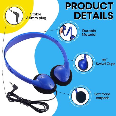 Bulk Class Set Headphones 30 Pack for Classroom Students Kids，Adjustable School Earphones On Ear with 3.5mm Jack for Teachers Children Toddler Boys Girls Teens Adult(GS857, Mixed) in Saudi Arabia