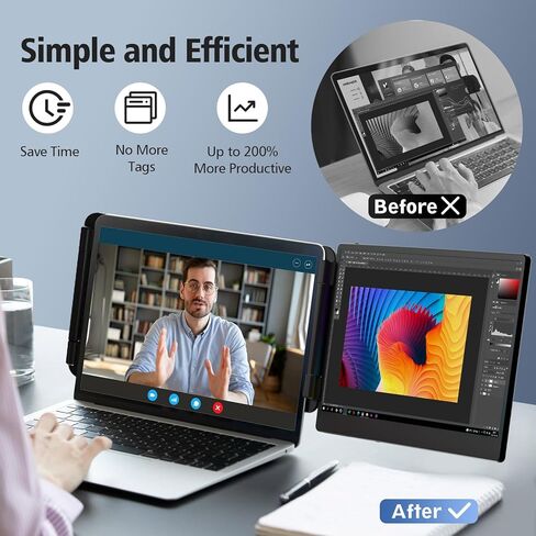 شاشة امتداد شاشة الكمبيوتر المحمول-14 بوصة مزدوجة IPS FHD 1080P HDMI/USB-A/TYPE-C شاشة محمولة موسعة لأجهزة الكمبيوتر المحمولة (الحد الأقصى للطول: 15.74 ") متوافق مع Windows Mac Travel Work in Kuwait