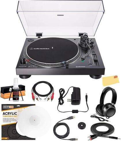 صوتي-Technica AT-LP120XBT-USB DIRER-SRIVE DRIVE DRIVE مع Bluetooth ، التناظرية ، ومخرجات USB-حزمة سوداء مع سماعات الرأس ، الكابل ، حصيرة الانزلاق ، مجموعة التنظيف ، وقماش أوستن بازار تلميع in Saudi Arabia