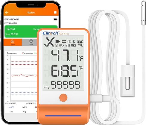 Elitech Digital Temperature Humidity Data Logger Medical Refrigerator Thermometer Vaccine Fridge Temperature Monitor Max Min Value GSP-6G-TDE in Kuwait