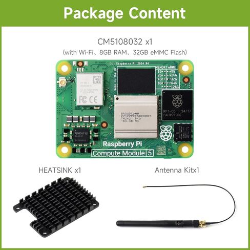 waveshare CM5 Pi Compute Module 5，Comes with an Official Raspberry Pi CM5108032 (with Wireless, 8GB RAM, 32GB eMMC Flash), an Antenna Kit and a HEATSINK. (3 Items) in Saudi Arabia