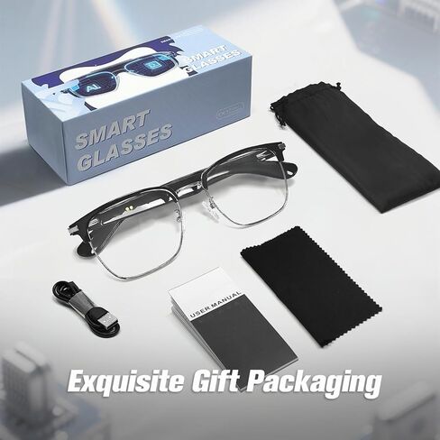 Yihou Smart Bluetooth Glasses for Men Women with Speakers Headphone Audio Music Blue Tooth Glasses Bluetooth Eyeglasses Silver in Kuwait