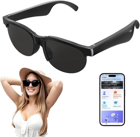 AI Smart Bluetooth Glasses w/150+ Real-Time Translation Voice Assistant & HandsFree Call HD Audio Wireless Glasses for Travel Business Unisex Lightweight Design (Men & Women) in Saudi Arabia
