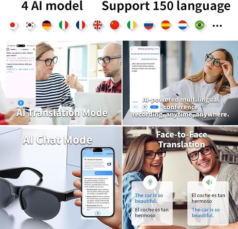 AI Smart Bluetooth Glasses w/150+ Real-Time Translation Voice Assistant & HandsFree Call HD Audio Wireless Glasses for Travel Business Unisex Lightweight Design (Men & Women) in Saudi Arabia