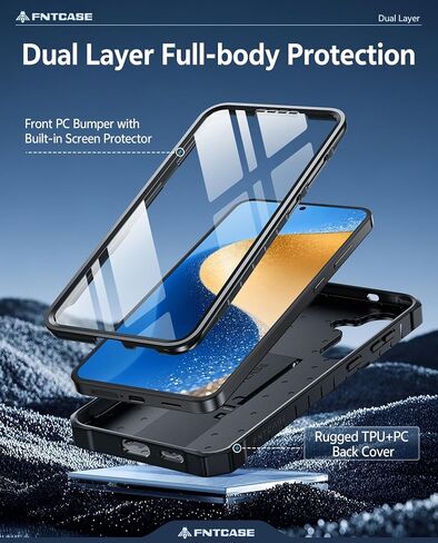 Fntcase لـ Samsung Galaxy S25-FE Case: Grady Grade Drop Proof Protect Cover مع Kickstand | غير لامع مزخرف الوعرة TPU | حالة الهاتف القوية الواقية أسود in Kuwait
