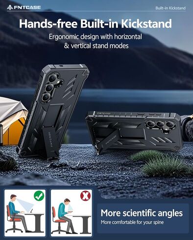 Fntcase لـ Samsung Galaxy S25-FE Case: Grady Grade Drop Proof Protect Cover مع Kickstand | غير لامع مزخرف الوعرة TPU | حالة الهاتف القوية الواقية أسود in Kuwait