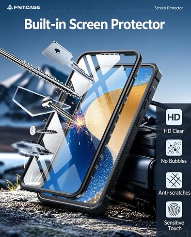 Fntcase لـ Samsung Galaxy S25-FE Case: Grady Grade Drop Proof Protect Cover مع Kickstand | غير لامع مزخرف الوعرة TPU | حالة الهاتف القوية الواقية أسود in Kuwait