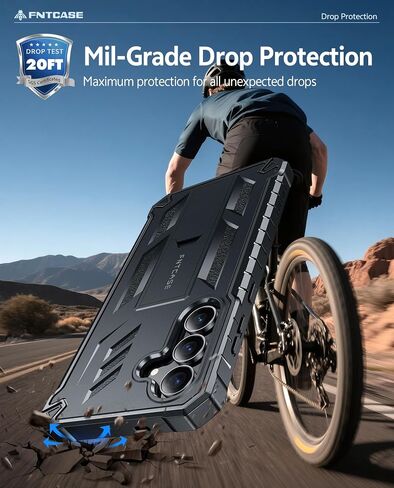 Fntcase لـ Samsung Galaxy S25-FE Case: Grady Grade Drop Proof Protect Cover مع Kickstand | غير لامع مزخرف الوعرة TPU | حالة الهاتف القوية الواقية أسود in Kuwait