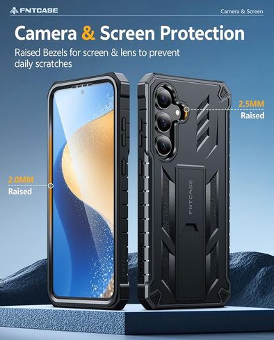 Fntcase لـ Samsung Galaxy S25-FE Case: Grady Grade Drop Proof Protect Cover مع Kickstand | غير لامع مزخرف الوعرة TPU | حالة الهاتف القوية الواقية أسود in Kuwait