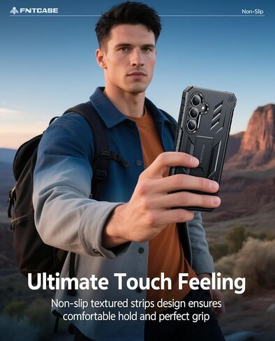 Fntcase لـ Samsung Galaxy S25-FE Case: Grady Grade Drop Proof Protect Cover مع Kickstand | غير لامع مزخرف الوعرة TPU | حالة الهاتف القوية الواقية أسود in Kuwait