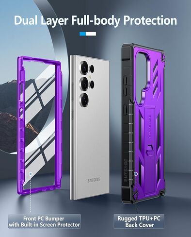 Fntcase لـ Samsung Galaxy S25-FE Case: Grady Grade Drop Proof Protect Cover مع Kickstand | غير لامع مزخرف الوعرة TPU | حالة الهاتف القوية الواقية أسود in Kuwait