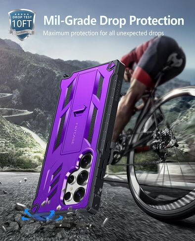 Fntcase لـ Samsung Galaxy S25-FE Case: Grady Grade Drop Proof Protect Cover مع Kickstand | غير لامع مزخرف الوعرة TPU | حالة الهاتف القوية الواقية أسود in Kuwait