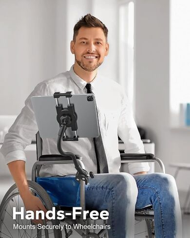 15.6" Tablet Holder for Wheelchair/Stroller/Treadmill/Mic Stand/Boat/Handlebar Clamp, Metal Gooseneck Mount with Adjustable Arm for iPad Pro 13 12.9 Air Mini, Galaxy Tab, iPhone, 4.7-15.6" Devices in Saudi Arabia