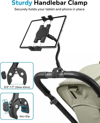15.6" Tablet Holder for Wheelchair/Stroller/Treadmill/Mic Stand/Boat/Handlebar Clamp, Metal Gooseneck Mount with Adjustable Arm for iPad Pro 13 12.9 Air Mini, Galaxy Tab, iPhone, 4.7-15.6" Devices in Saudi Arabia