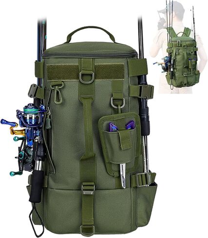 Fishing Tackle Backpack – 15L Water-Resistant Tackle Storage Backpack with Rod Holder, Oxford Fabric, MOLLE System – Lightweight Fishing Gear Bag for Men Hiking, Kayak, Outdoor Trip(Bag Only) in Saudi Arabia