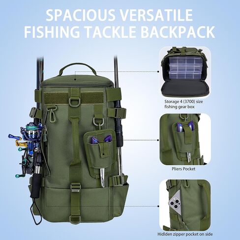 Fishing Tackle Backpack – 15L Water-Resistant Tackle Storage Backpack with Rod Holder, Oxford Fabric, MOLLE System – Lightweight Fishing Gear Bag for Men Hiking, Kayak, Outdoor Trip(Bag Only) in Saudi Arabia