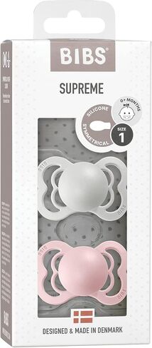 BIBS Supreme Baby Pacifiers | BPA-Free Silicone Pacifier | Made in Denmark | Set of 2 Soothers (Pink Plum, 6-18 Months) in Saudi Arabia