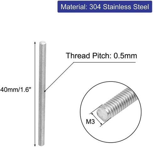 uxcell M3 x 30mm 0.5mm الملعب 304 الفولاذ المقاوم للصدأ بالكامل الخيوط قضبان فضية اللون 20 قطعة in Saudi Arabia