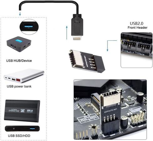 chenyang USB 2.0 9Pin Male to USB 3.1 Type E Key-A Female Front Panel Socket to 9Pin Mainboard Header Extension Adapter in Saudi Arabia