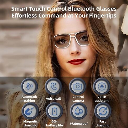 نظارات ذكية GS10 للنساء ، نظارات Bluetooth للرجال/النساء ، عدسات تصفية الضوء الأزرق ، اللمسة الذكية ، صوت صافٍ مفتوح ، تصميم مريح للغاية للقراءة ، الأسود in Kuwait