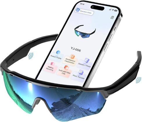 نظارة شمسية للرياضة الذكية مع تطبيق ترجمة Bluetooth 5.4 و AI - 172 لغة مترجم في الوقت الفعلي ، وحماية الأشعة فوق البنفسجية ، والشحن المغناطيسي ، وأدوات التحكم باللمس للمكالمات. in Kuwait