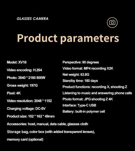 Smart Glasses with Camera, 4k Video Camera Glasses with TF card, Recording Glasses for Driving Riding Training VX18 in Saudi Arabia