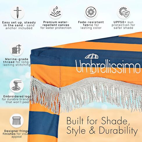 Premium Beach Cabana - Umbrellissimo Sage. Includes Sand Anchor, Designer Canvas Prints & Fringe finishes, Sand Pockets, pegs, Matching Carry Bag. Easy Set up 6.6'x6.6' of Cool UPF 50+ Shade in Saudi Arabia