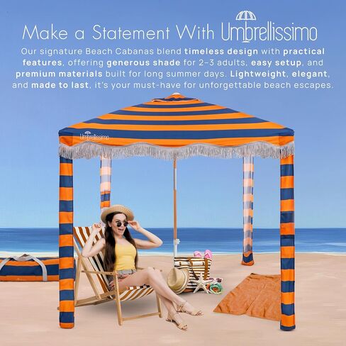 Premium Beach Cabana - Umbrellissimo Sage. Includes Sand Anchor, Designer Canvas Prints & Fringe finishes, Sand Pockets, pegs, Matching Carry Bag. Easy Set up 6.6'x6.6' of Cool UPF 50+ Shade in Saudi Arabia