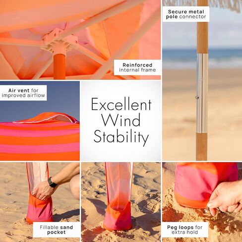 Premium Beach Cabana - Umbrellissimo Sage. Includes Sand Anchor, Designer Canvas Prints & Fringe finishes, Sand Pockets, pegs, Matching Carry Bag. Easy Set up 6.6'x6.6' of Cool UPF 50+ Shade in Saudi Arabia