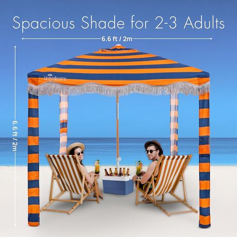 Premium Beach Cabana - Umbrellissimo Sage. Includes Sand Anchor, Designer Canvas Prints & Fringe finishes, Sand Pockets, pegs, Matching Carry Bag. Easy Set up 6.6'x6.6' of Cool UPF 50+ Shade in Saudi Arabia