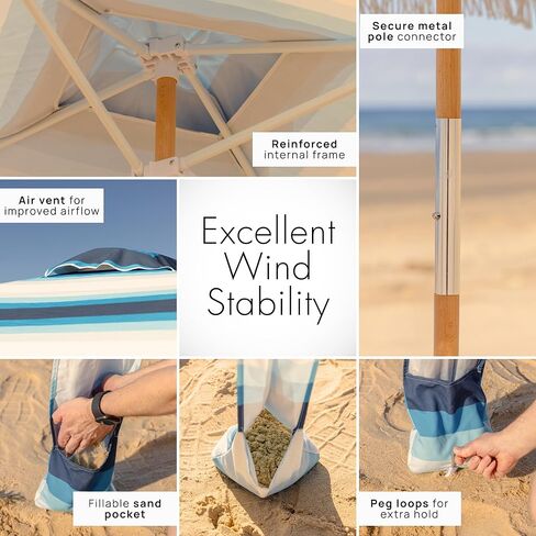 Premium Beach Cabana - Umbrellissimo Sage. Includes Sand Anchor, Designer Canvas Prints & Fringe finishes, Sand Pockets, pegs, Matching Carry Bag. Easy Set up 6.6'x6.6' of Cool UPF 50+ Shade in Saudi Arabia