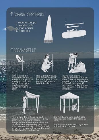 Premium Beach Cabana - Umbrellissimo Sage. Includes Sand Anchor, Designer Canvas Prints & Fringe finishes, Sand Pockets, pegs, Matching Carry Bag. Easy Set up 6.6'x6.6' of Cool UPF 50+ Shade in Saudi Arabia