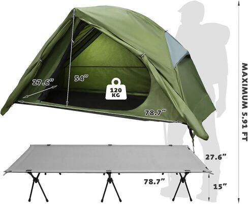 Arctic Lemmings 4-in-1 Camping Cot Tent, Foldable Elevated Tent Set for 1 Person to Use, Portable Tent for Outdoor Hiking, Camping in Kuwait
