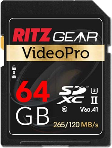 RITZ GEAR 64GB SDXC UHS-II SD CARD ، C10 ، U3 ، V60 ، CARM Full-HD و 8K لـ DSLR ، كاميرات الفيديو ذات جودة السينما in Saudi Arabia