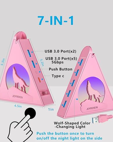 7-Port USB 3.0 Hub, Vertical USB Hub Splitter with RGB Lighting, 5Gbps High-Speed Data Transfer and 2FT Extension Cable, Compatible with Laptop, PC, Desktop, MacBook, PS5, Xbox, Flash Drive in Saudi Arabia