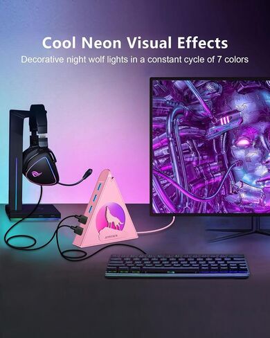 7-Port USB 3.0 Hub, Vertical USB Hub Splitter with RGB Lighting, 5Gbps High-Speed Data Transfer and 2FT Extension Cable, Compatible with Laptop, PC, Desktop, MacBook, PS5, Xbox, Flash Drive in Saudi Arabia