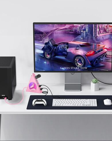7-Port USB 3.0 Hub, Vertical USB Hub Splitter with RGB Lighting, 5Gbps High-Speed Data Transfer and 2FT Extension Cable, Compatible with Laptop, PC, Desktop, MacBook, PS5, Xbox, Flash Drive in Saudi Arabia