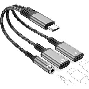 USB C إلى 3.5 ملم محول الشاحن ومحول الشاحن ، 3 في 1 من النوع الثنائي C aux شاحن الشاحن الشاحن سلك Dongle المتوافق مع iPhone 15/16 Pro/Max/Plus ، iPad ، Samsung Galaxy S22/S23/S24 Ultra （Gray） in Kuwait