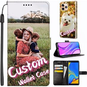 Unique-Custom-Gift Personalized Photo PU Leather Wallet Phone Case with Kickstand and Flip Cover for Apple iPhone 7 8 Plus SE XR XS 11 12 13 14 15 16 17 Pro Max, Customize Picture on Front and Back in Saudi Arabia