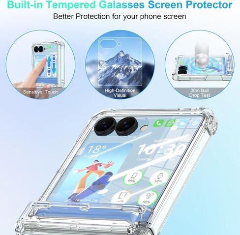 تم تصميمه لحالة Samsung Galaxy Z Flip 7 مع حماية المفصلات وحماية شاشة زجاجي مضمّنة من أجل Flip 7 Wrackproof Protection Phone Cover (Clear) in Kuwait