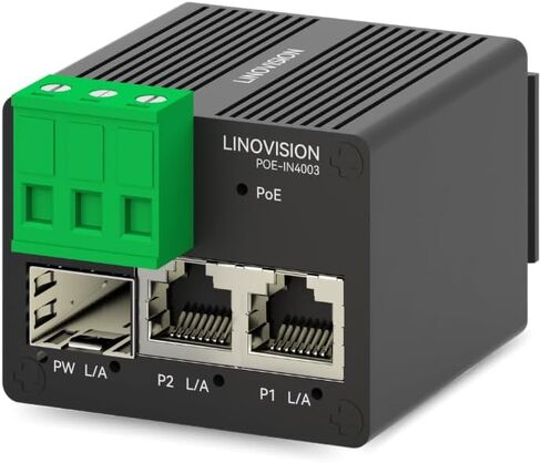 Linovision Mini 40W Poe+ Injector لكاميرات PTZ الكبيرة ، أو قوس جدارية أو صندوق تقاطع ، أو إخراج POE+ إضافي للسماعات أو AP ، نقل الألياف SFP in Kuwait