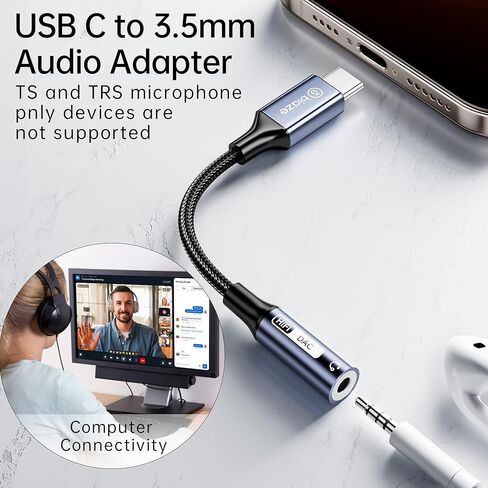 USB C إلى 3.5 ملم محول مقبس سماعة الرأس الإناث ، USB C إلى AUX AUX AUDOIO DONGLE CABLE CALL متوافق مع iPhone 16 15 Pro Max ، Samsung Galaxy S24/S23/S22 Ultra ، Pixel ، iPad Pro ، MacBook in Saudi Arabia