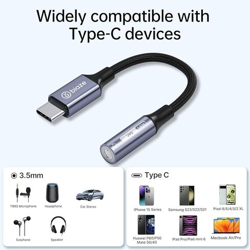 USB C إلى 3.5 ملم محول مقبس سماعة الرأس الإناث ، USB C إلى AUX AUX AUDOIO DONGLE CABLE CALL متوافق مع iPhone 16 15 Pro Max ، Samsung Galaxy S24/S23/S22 Ultra ، Pixel ، iPad Pro ، MacBook in Saudi Arabia