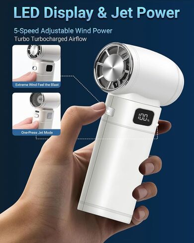 Handheld Mini Turbo Fan 120000RPM 6-Speed Turbo Power 9000mAh Portable High Speed Cooling Air Blower Cordless Air Duster Hair Dryer with LCD Display SOS Light for Travel Outdoor in Saudi Arabia