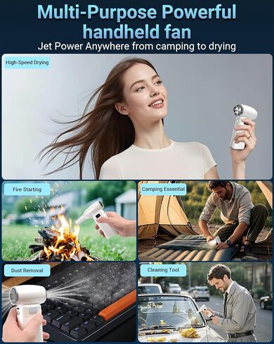 Handheld Mini Turbo Fan 120000RPM 6-Speed Turbo Power 9000mAh Portable High Speed Cooling Air Blower Cordless Air Duster Hair Dryer with LCD Display SOS Light for Travel Outdoor in Saudi Arabia