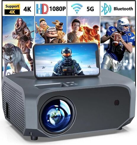 Projector with 5G WiFi and Bluetooth Native 1080P 4K Support, Outdoor Movie Projector with Screen, Portable Home Theater Projector for iOS/Android/TV Stick/Laptop/HDMI/USB in Saudi Arabia